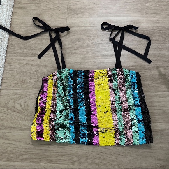 Zara - Striped Sequin Cropped Tie Tank - Size XS - Picture 5 of 8
